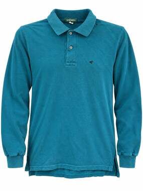 Vintage 90s Giordano Frog Embroidered Long Sleeve Polo Shirt Teal Green M